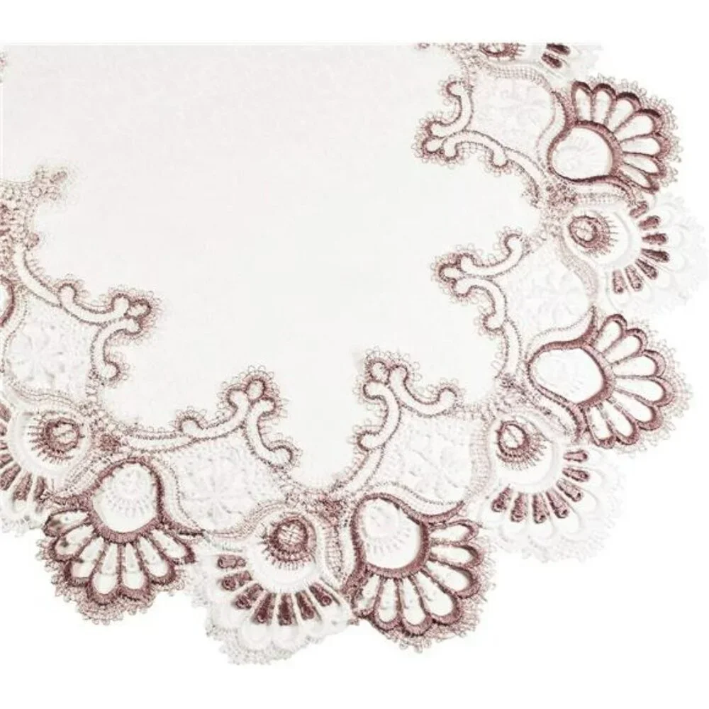 White Mauve Rose Lace Table Runner 16x35 Jacquard Dresser Scarf Coffee Table Dec